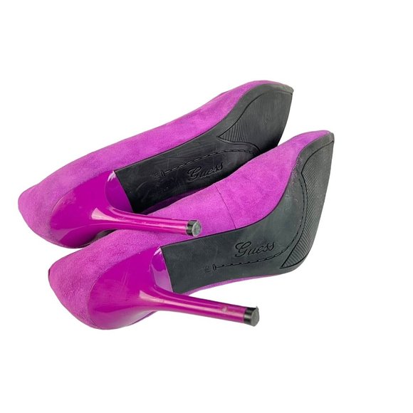 GUESS Merilyn Pumps Size 9 M Pointy Toe Stiletto Suede Leather Fuchsia Purple - Picture 6 of 11